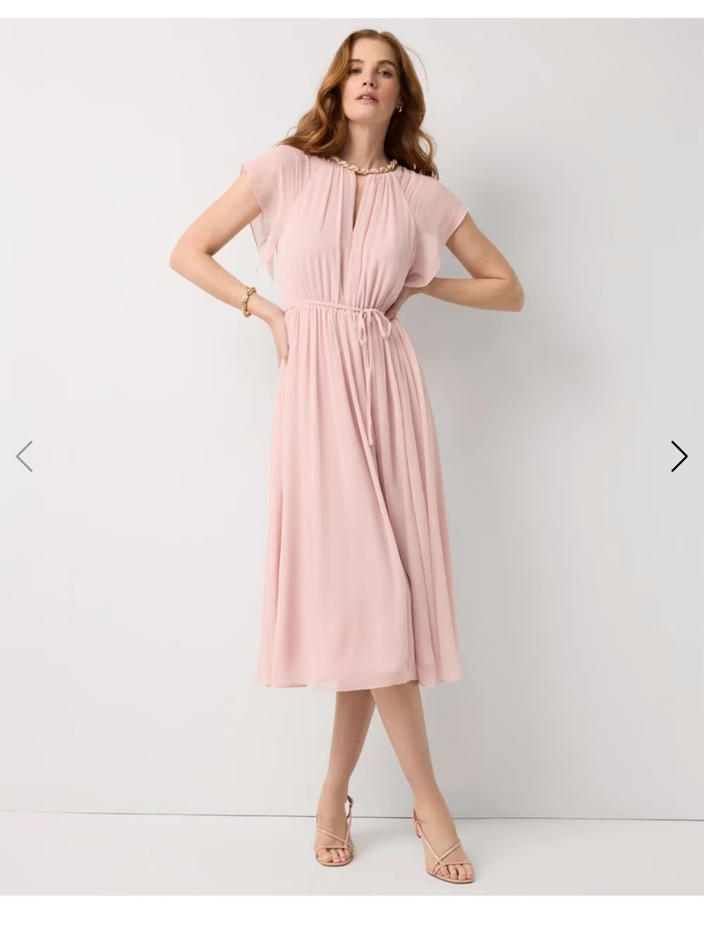 House of CB Blush Pink Midi Dress with Tie Waist
